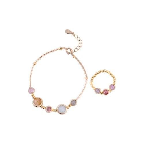 Natural Lucky Crystal Stretchable Bracelet Metal Tube Ball Charm Bracelet Fashion Jewelry for Women & Girl