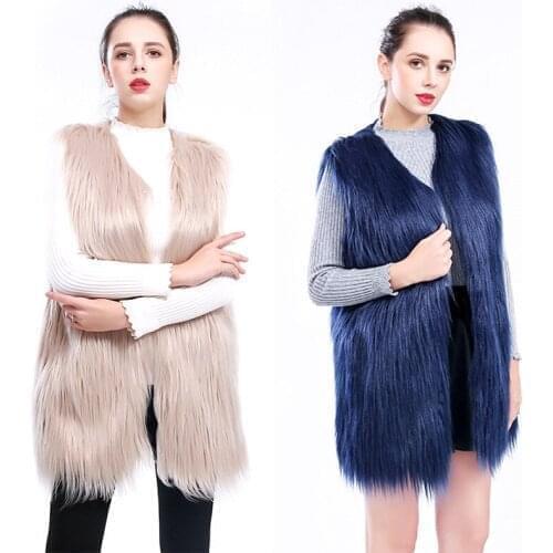 2021 New Women’S Faux Fur Vest Jacket Autumn Winter Warm Pure Color Long Plush Soft Comfortable Sleeveless Coats Female Tops