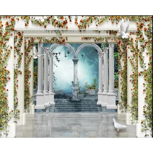 Beibehang Home decoration wallpaper European style 3d Roman column garden rose TV backdrop wallpaper for walls 3 d papel tapiz