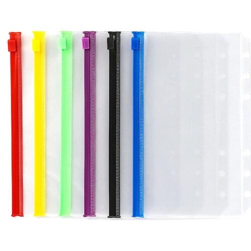 A6 Size 6 Holes Binder Pockets, Plastic Colorful Binder Zipper Folders Waterproof PVC Pouch Document Notebooks Cards Filing Bags