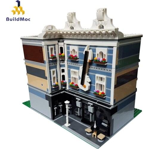 BuildMoc City Buildings Guitar House Music Architecture Building Blocks MOC City Street View Bricks Educational Kids Toys Gift