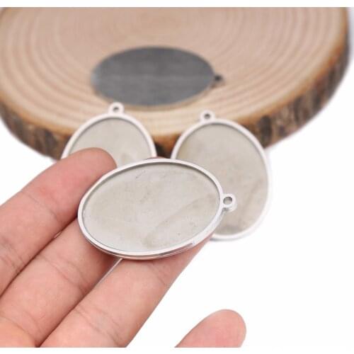 Onwear 5pcs stainless steel blank oval pendant tray 30x40mm cabochon base settings diy jewelry bezel findings