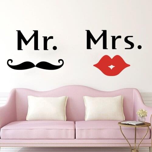Modern Mr Mrs Mustache Lip Mirror Wall Sticker Bathroom Bedroom Large Mr Mrs Wedding Couple Wall Decal Kitchen Living Room Vinyl