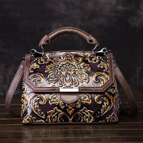 Norbinus Womens Bag Genuine Leather Luxury Handbags Handmade Women Shoulder Bag New Embossed Vintage Crossbody Bags For Women