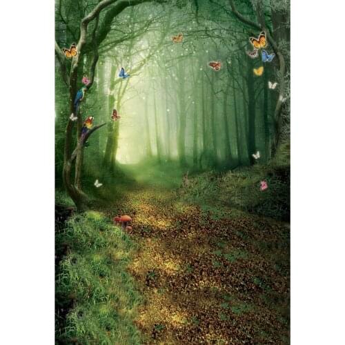 TR Fairy Tale Green Forest Butterfly Photography Background Studio Newborn Baby Backdrop Green Forest Path Photo Backdrops Props