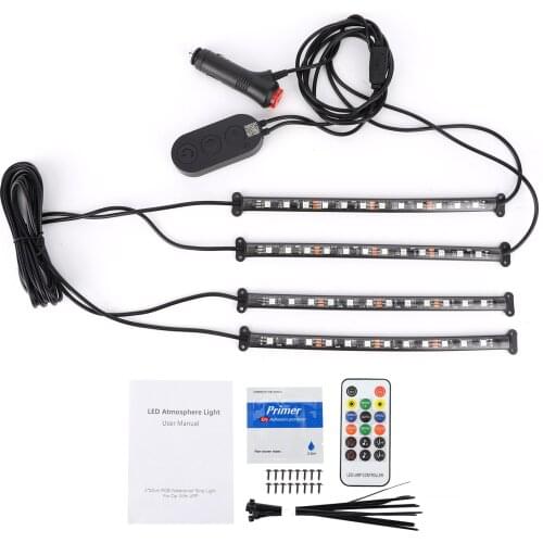 Interior Ambient Light Dynamic Decorative 4 RGB Lamp Strips Remote Control by Phone Bluetooth APP