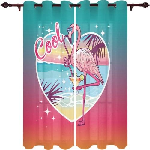 Seaside Flamingo Pink Large Curtains For Living Room Window Curtain Bedroom Kitchen Balcony Gazebo Curtain Room Divider