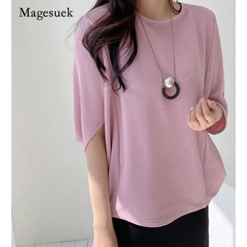 2021 Summer Korea Tshirt Women Solid Cotton Tops Half-sleeve O Neck Loose Casual Short Sleeve Female Fashion Blouse Blusas 13684