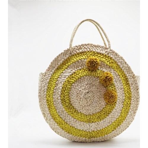 Women Handmade Round Rattan Woven Shoulder Bag Tote Circle Bohemia Straw Knitted Bag Summer Beach Crossbody bags round Straw