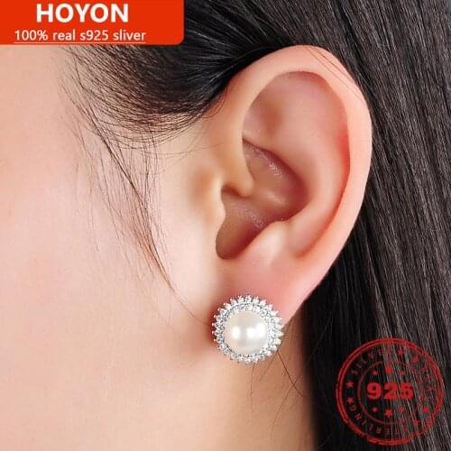Elegant S925 Sterling Silver Pearl Stud Earring For Women Freshwater AAA Zircon Stud Earring Birthday Wedding Fine Jewelry