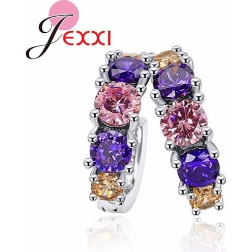 Fascinating Round Circle Pink CZ Cubic Zirconia 925 Sterling Silver Hoop Earrings For Women Party Prom Decoration