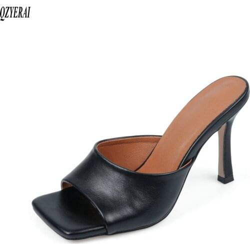 QZYERAI women slippers spike slippers Square head fashion 10cm Fine with summer outdoor Size 34-43