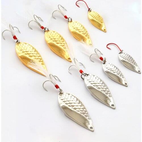 Snake Hard Spinner Spoon Lure Metal Sequins Baits with Treble Hook Feather Fishing Lures Gold Silver 3.5g/5g/7g/10g/15g/20g