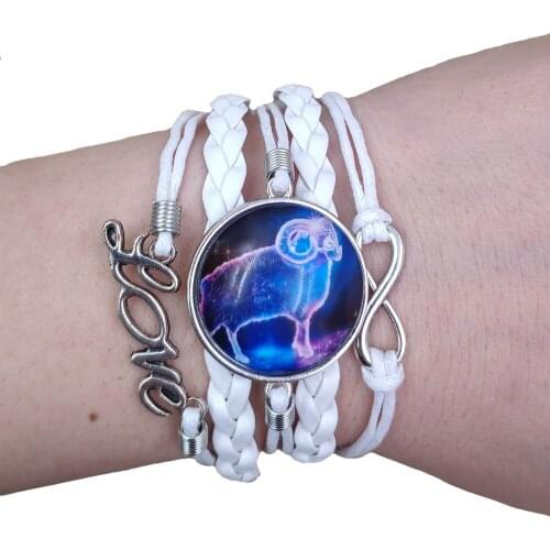 2021 Twelve Constellations Unique White Multilayer Hot Leather Bracelet Punk Time Gem Female Party Birthday Gift AT181-192