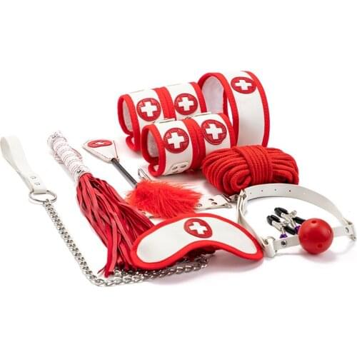 7pcs/10pcs Sex Toys Couples Exotic BDSM Bondage Set Nurse Cosplay Erotic Accessories Handcuffs Whip Rope Nipple Clamp Adult Game