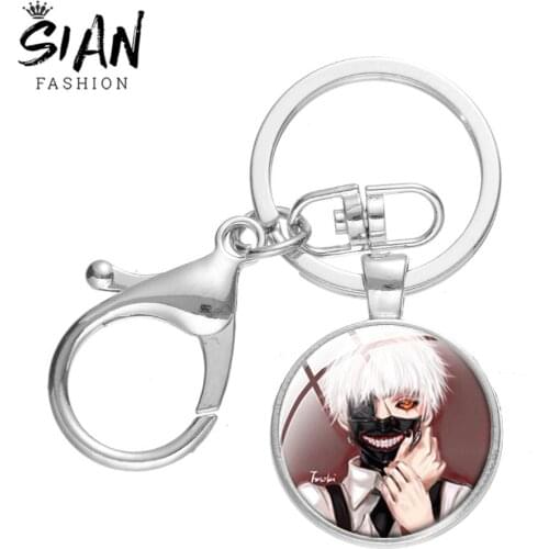 SIAN Tokyo Ghoul Kaneki Ken Key Ring Handmade Glass Dome Tokyo Ghoul Pendant Keychain Jewelry Clasp Buckle for Fans Friends Gift