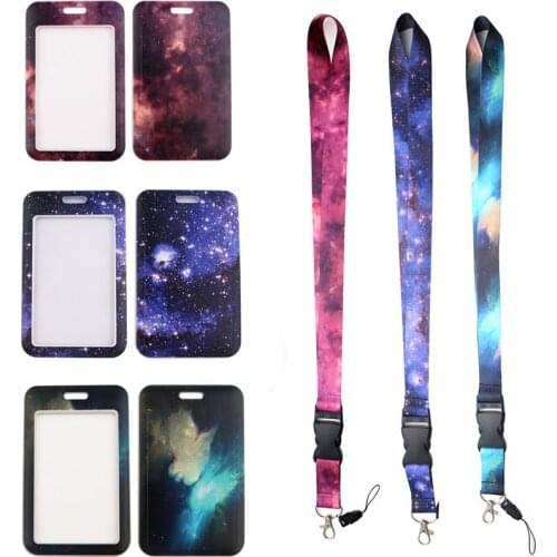 24pcs/lot MD565 DMLSKY Cartoon Starry sky Lanyard Keychain key Badge ID Mobile Phone Rope Gifts Lanyard With Aurora Card Holder