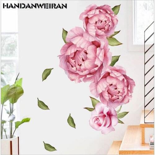 One Piece Pink Peony Flowers Wall Stickers For Kids Room LivingRoom Bedroom Home Decoration Wall Decal Home Decor Floral