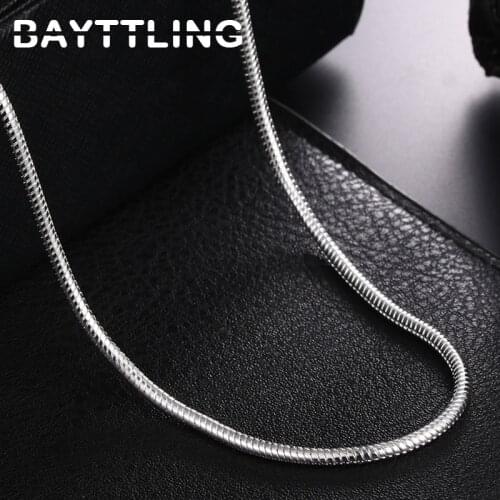 BAYTTLING 3MM 925 Sterling Silver 16/18/20/22/24 Inch Snake Chain Long Necklace For Woman Man Fashion Wedding Jewelry Party Gift