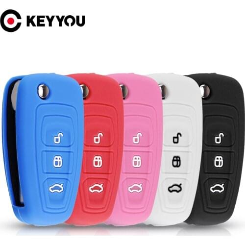 KEYYOU 3 Button Silicone Car Key Case For Ford Ranger C-Max S-Max Focus Galaxy Mondeo Transit Tourneo Escape Custom Remote Cover