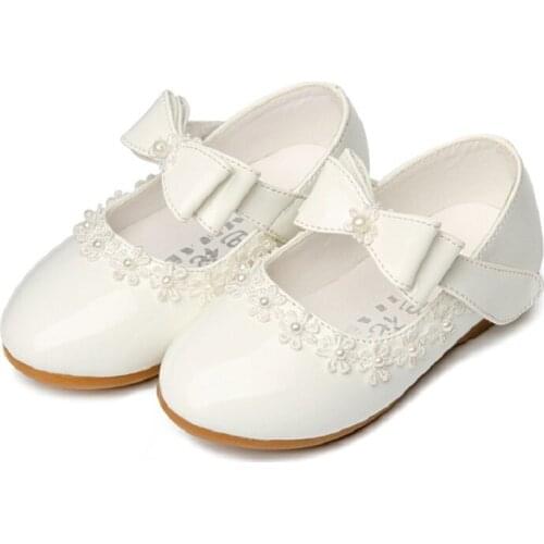 EUR 21-35 2019 Spring Princess Dress Shoes For Little Girls Kids Floral Bowtie Wedding Children School Flat Shoes For Teenagers