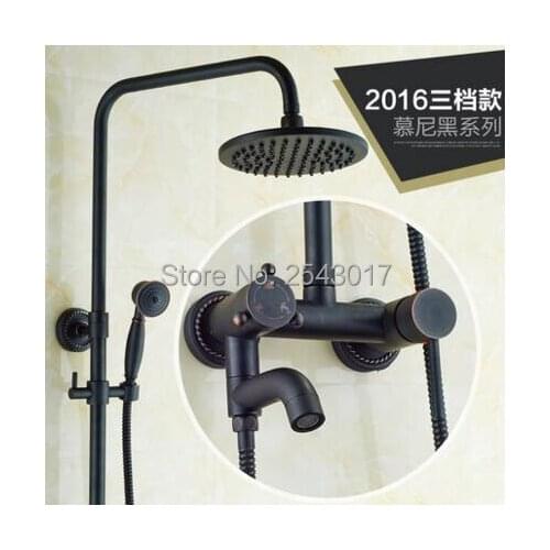European Elegant Black Shower Set Faucet Wall Mounted Oil Rubber Classic 8" Rainfall Shower Bathroom Shower Kit ZR51