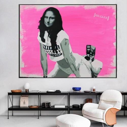 Funny Graffiti Mona Lisa Famous Paintings Wall Art Canvas Painting Prints and Pictures Poster for Bedroom Home Interior Decor