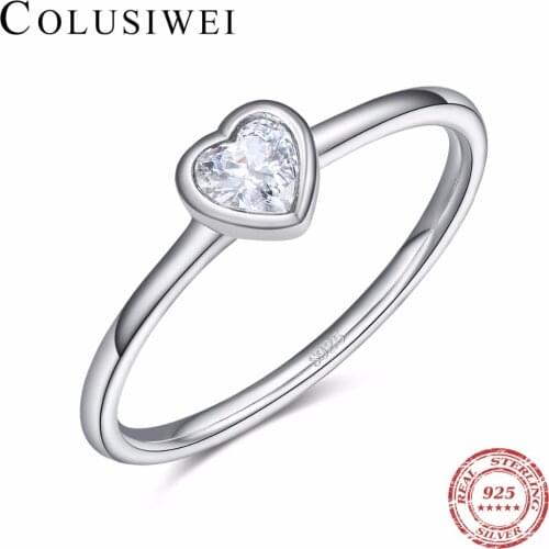 COLUSIWEI 100% Real 925 Sterling Silver Clear Heart CZ Rings Silver Finger Ring For Women Fashion Party Wedding jewelry Anel