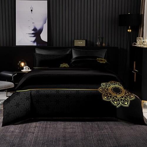 Modern Style Duvet Cover Set With Pillowcase,245x210 Quilt Cover,180×210 Blanket Cover,Black And Gold Pattern Bedding Set