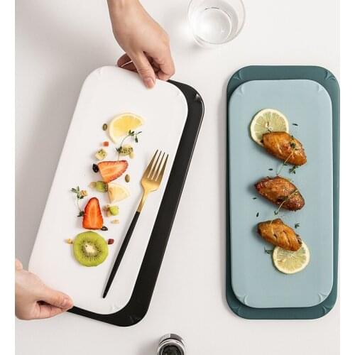 Creative ceramic plate tableware Nordic personality style rectangular plate Western food flat snack plate Western food plate