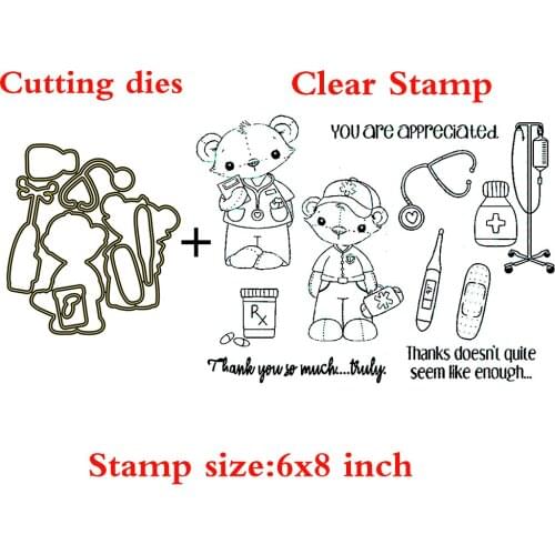 Doctor Doll Bear Clear Stamps Coordinating Cutting dies for DIY Scrapbooking Craft Card Stempels New 2020 Silicone Seal