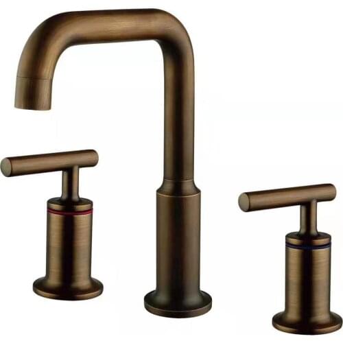 Brass bathroom sink faucet three holes two Handles basin mixer faucet Hot and cold water marking