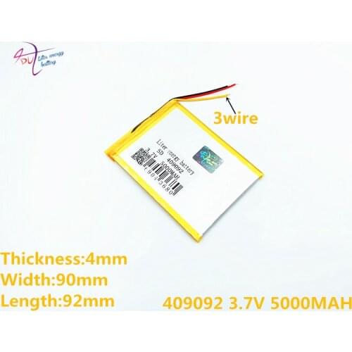 3 line Size 409092 409095 3.7V 5000MAH Lithium polymer Battery With Protection Board For GPS Tablet PC Digital Products