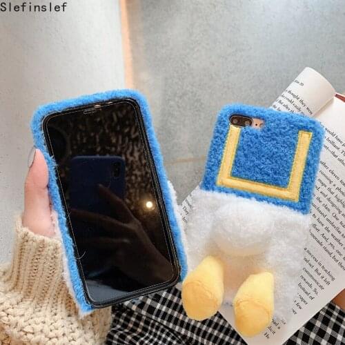 Slefinslef Cute Flocky Furry Fluffy Phone Cases For huawei P40 P30 P20 Pro Mate 30 20 Pro Cartoon Duck Fur Doll Soft Touch Cover