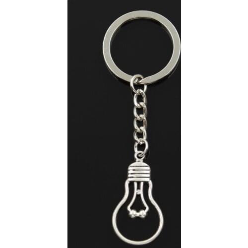 Fashion 30mm Key Ring Metal Key Chain Keychain Jewelry Antique Bronze Silver Color Plated Light Bulb 19x35mm Pendant