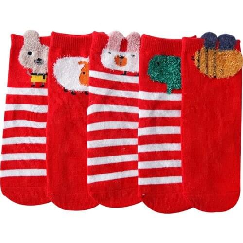 5Pairs/Lot Baby Socks Autumn Cotton Childrens Christmas Socks For Girls Cute Newborn Boys Toddler Socks 1-12Years Kids Clothes