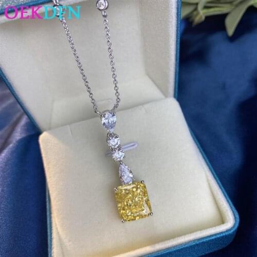 OEKDFN Pure 925 Sterling Silver Necklace For Women Elegant Created Zircon Gemstone Wedding Cocktail Pendent Fine Jewelry
