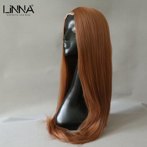 LINNA Long Straight Wig Orange Blonde Color Synthetic Wigs For Women Lace Front Wig Heat Resistant Fiber Daily Cosplay Wigs