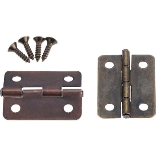 10pcs Hinges Round Angle 4 Holes Antique Bronze/Red Copper 25*18mm Decor Jewelry Wood Box Wine Vintage Zinc Alloy + 40 screws