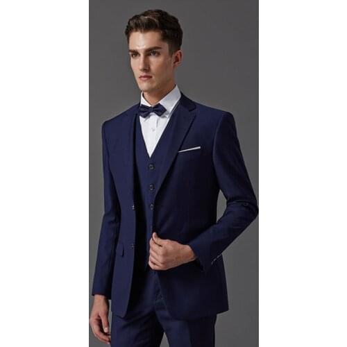 Jacket+pant+vest) Luxury 3 PCS Men suit Fashion Male slim Fit business casual office suit sets Groom Wedding Dress Tuxedo