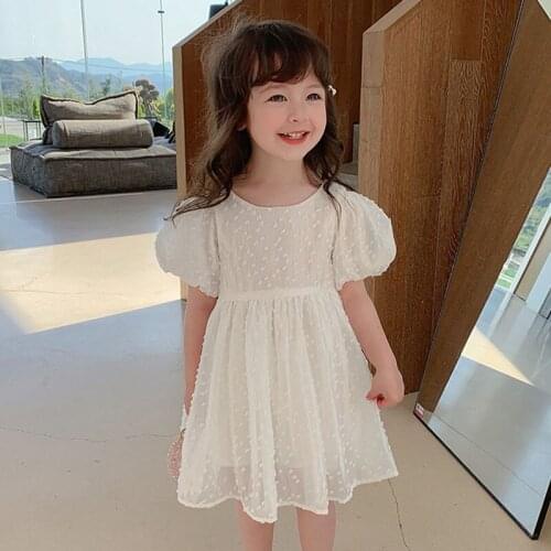 Girls Princess Dresses 2021 New Summer Solid Mesh Fancy Clothing Short Sleeve Children Elegant Wedding Party Vestidos 3-7 Years