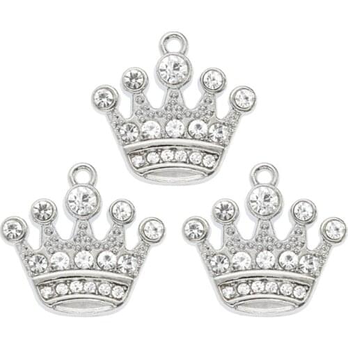10pcs Crystal Crown hanging charms bling pendant Rotating Lobster Clasp Key Chain Dangle bag charms for Jewelry Making HC458