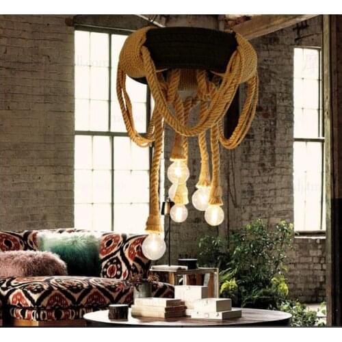 Industrial hemp rope creative personality retro nostalgia tire pendant lamp