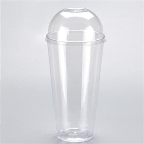 480ml food grade PS Transparent Disposable Airline cup 16oz Dessert Cup Fruit Juice Cup Milk Tea Cup With Hole Cover