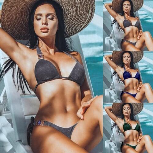 Sexy Diamond Decor Bikini Set Fashion Women Push Up Swimsuit Beachwear Padded Swimwear Bikinis Set Model Mujer Maillot de bain