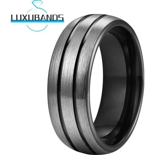 Tungsten Wedding Rings 8MM Black For Men Wemen Engagement Dome Bands Two Trisection Grooved Brushed Finished Comfort Fit