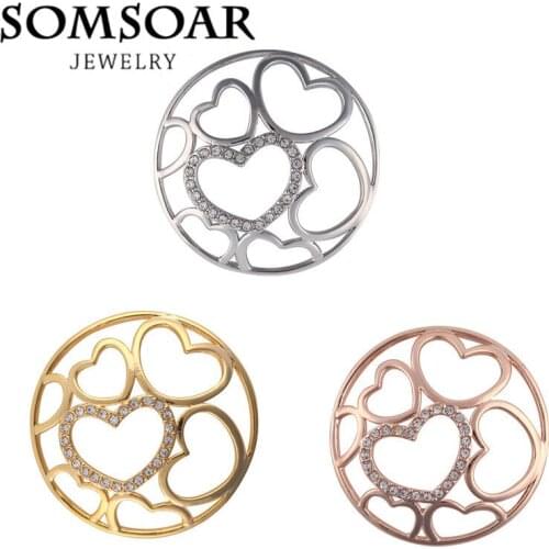 Somsoar Jewelry Hot Sale 3D Heart Coin Disc for My Coin Moneda Locket Charm Pendant Jewelry for women necklace 5pcs/lot