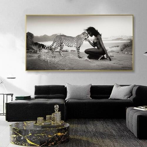 Modern Art Canvas Art Naked Girl and Leopard Posters and Prints Wall Art Pictures Canvas Painting Cuadros For Living Room Decor