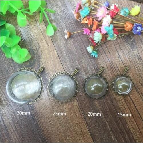 20sets/lot 15/20/25/30mm glass vial pendants bronze filigree crown base diy finding double lace edge tray jewelry necklace set