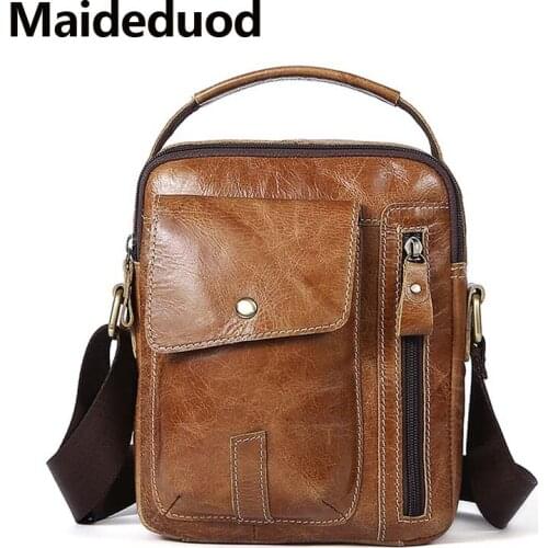 Maideduod Mens Messenger Genuine Leather Bag Small Handbag Flap Casual Crossbody Bags for Men Shoulder Bag Male Genuine Leather